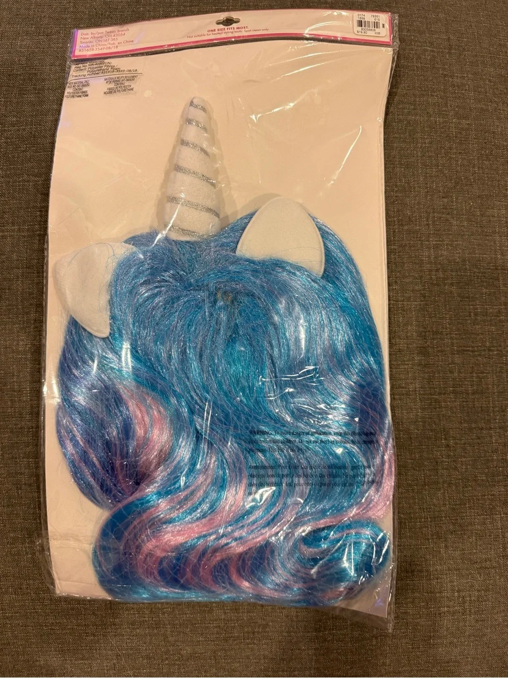 Justice Girls' Blue Purple Pink Unicorn Wig with Horn